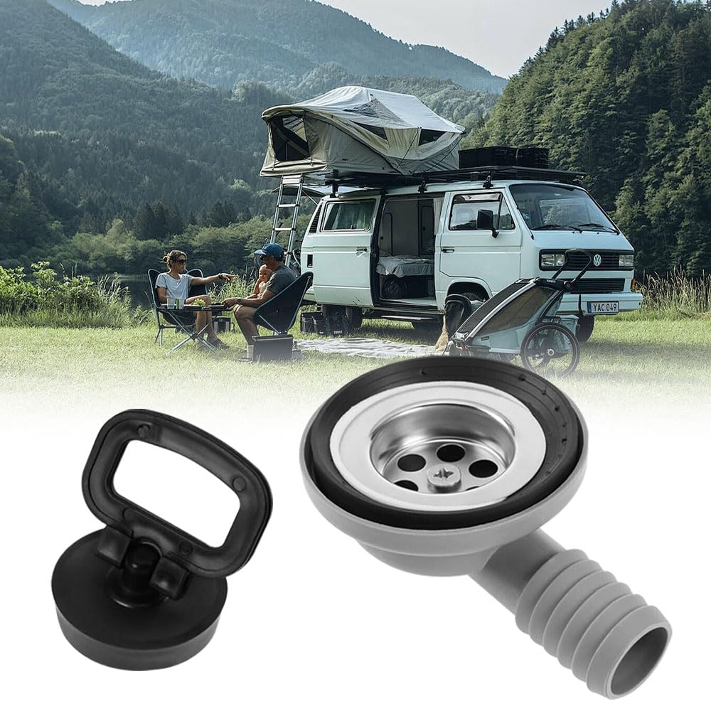 Garniture de vidange 50 mm pour évier, vidange de lavabo de camping, vidange de lavabo de camping, garniture de vidange d’évier avec couvercle de fermeture 90° Tuyau de vidange latéral pour