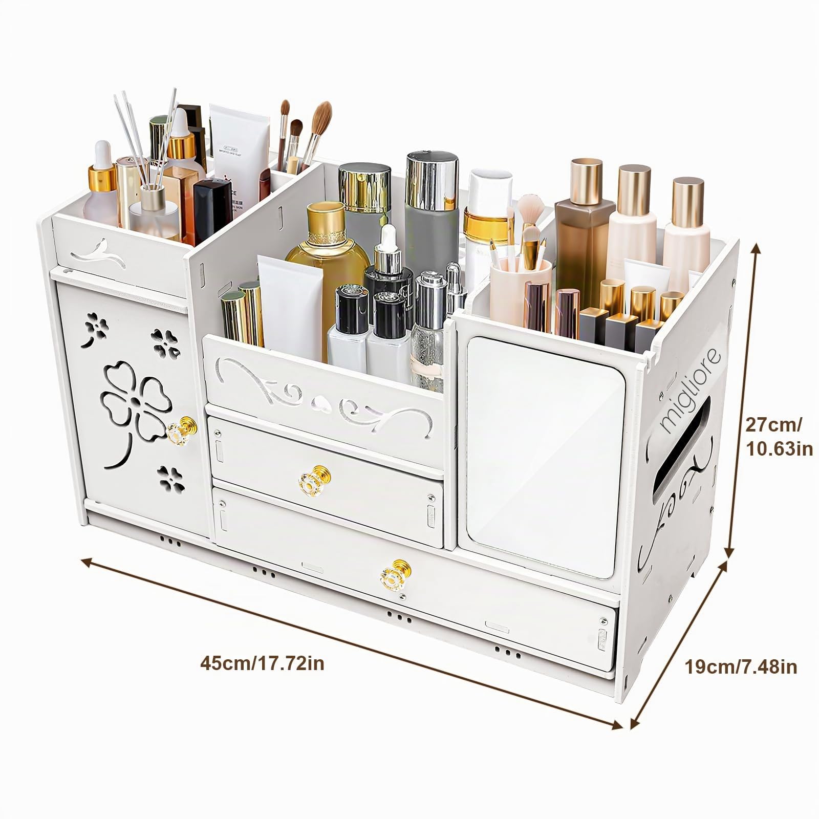 Organizer per trucchi, contenitore per cosmetici, con 2 cassetti e specchi, per trucchi, per cosmetici