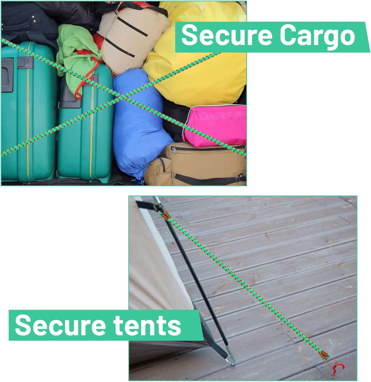 12 Pcs Small Bungee Cords with Hooks, 10 Inch Short Bungee Cords for Outdoor Camping Luggage Roof Racks Tents Tarps Bikes Car Rvs Hang Tool (4 Colors)