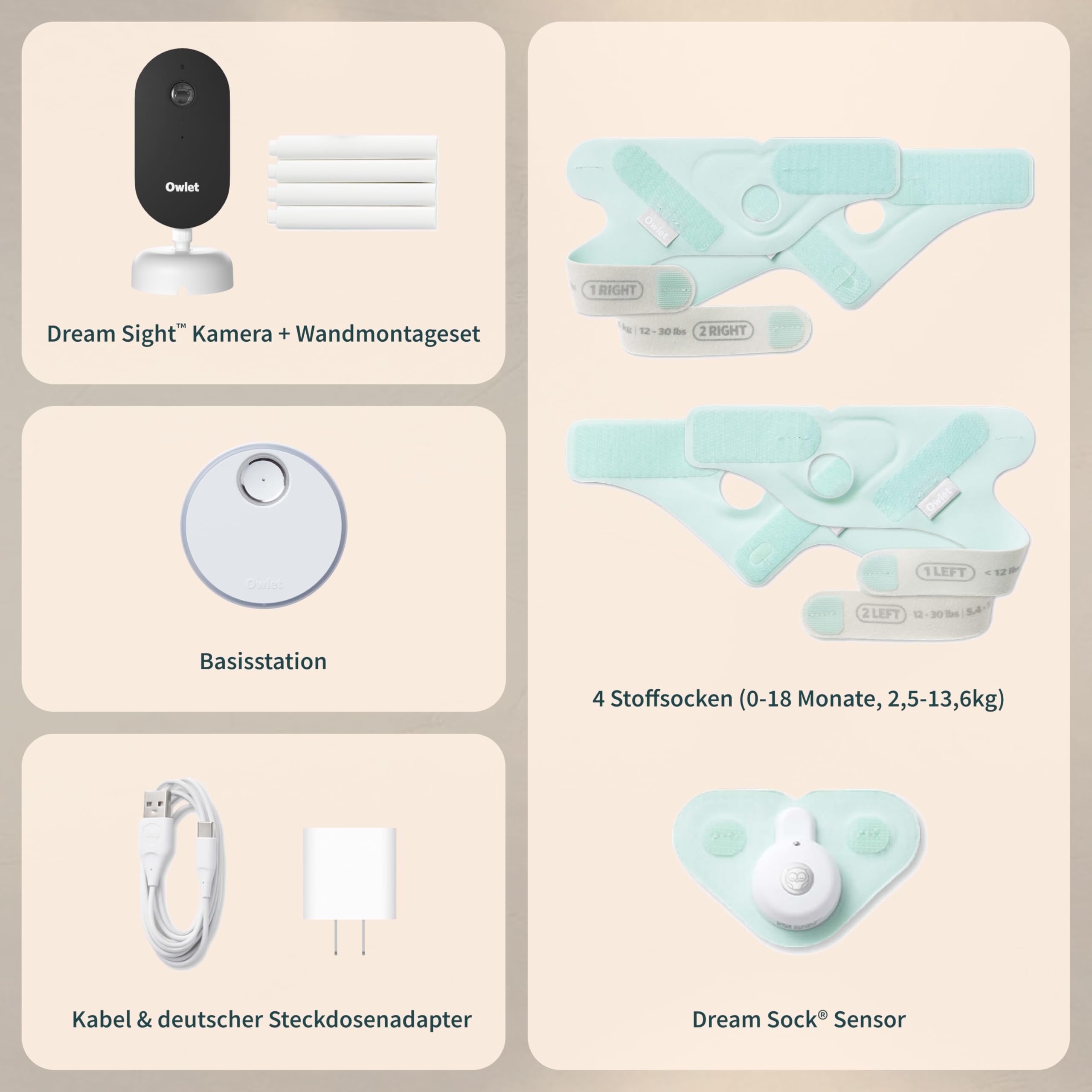 Owlet Dream Duo – Smartes Babyphone mit App | Sensorbasierte Babyüberwachung mit Dream Sock®, 2K HD Kamera, Schlaftracking & Echtzeit-Benachrichtigungen | WLAN (Mint)