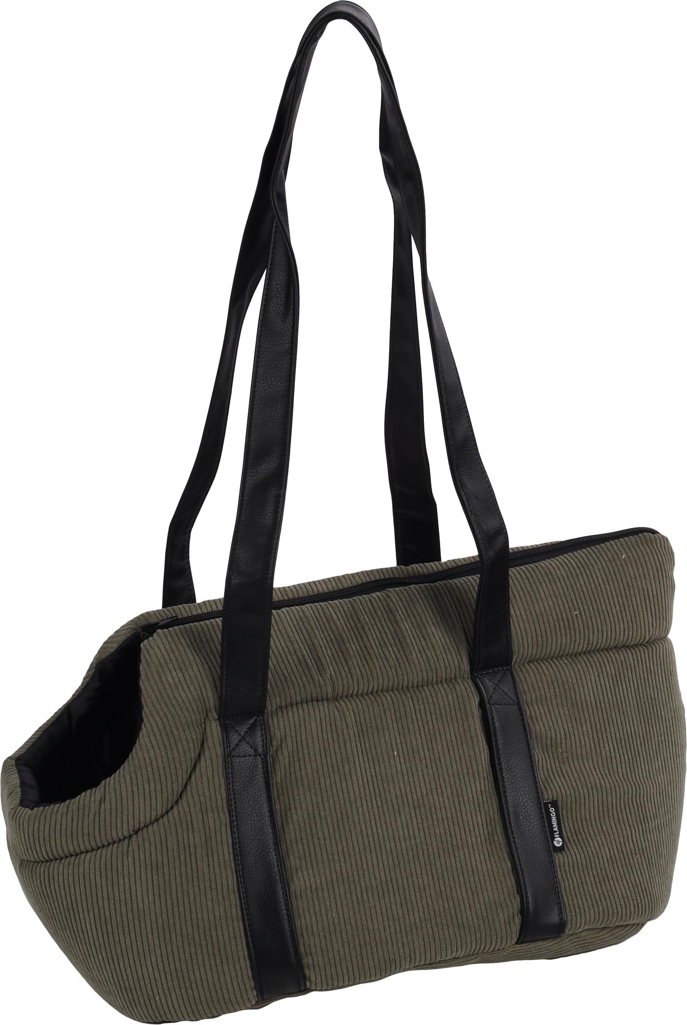 Sac de Transport Chat – Chien – Flamingo Alessia Vert – 46×23×25 cm – Polyester côtelé + Mousse – Ouverture Dessus – Coussin Amovible – Sangle sécurité – Poche