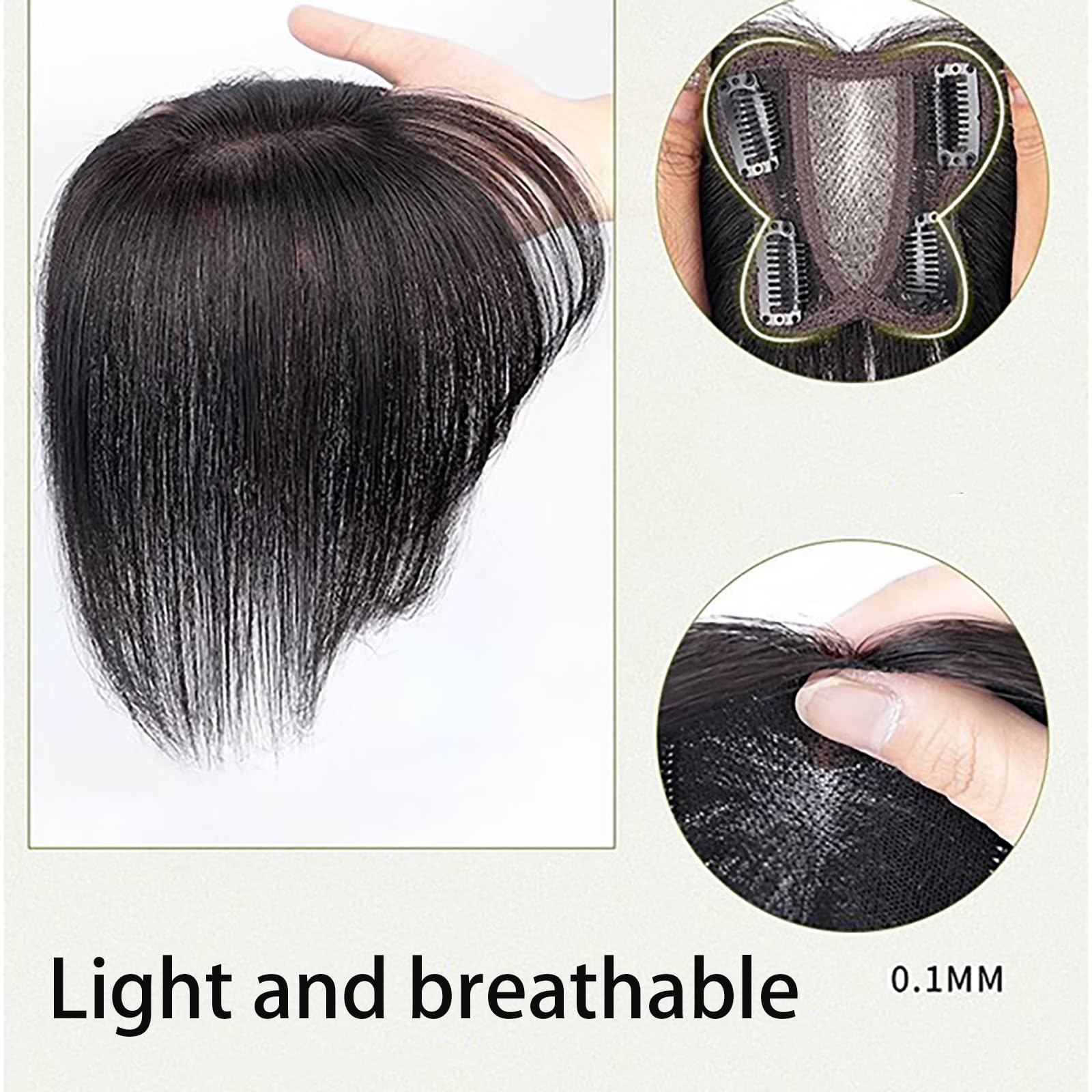 Pony Haaraufsätze for Frauen Mit Schütterem Haar 100 % Echte Echthaarteile, 11*11cm Seidenbasis-Clip-in-Top-Toupet, 10-Zoll Natürliches Schwarz Haarverlängerungen Gegen Haarausfall/weißes Haar