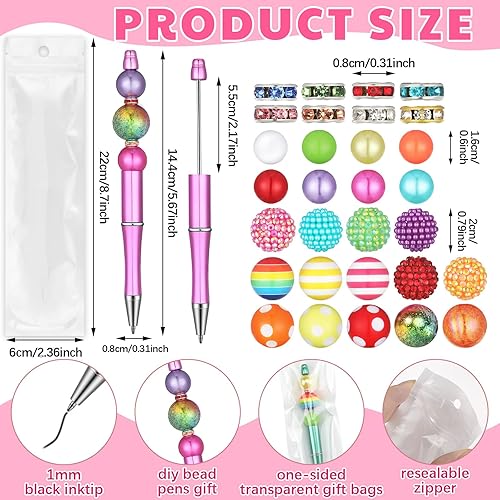 Miniatura 8 de Cholemy Juego de 24 bolígrafos de plástico con cuentas surtidas, cuentas multicolores, cuentas de chicle, cuentas espaciadoras de cristal, bolígrafo