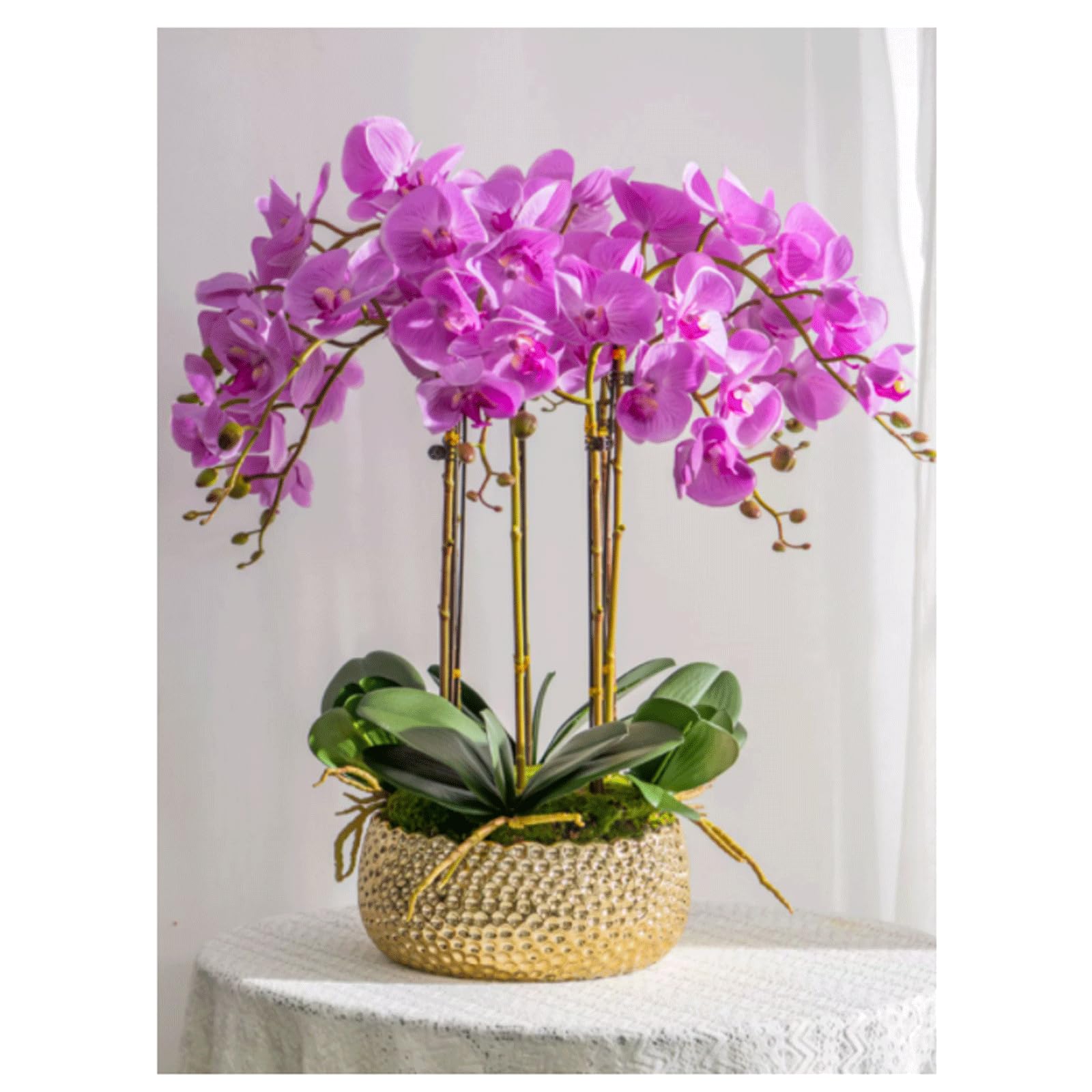 DFGHNBVC Artificial Orchid Faux Orchids With Porcelain Vase Set Artificial Flower 23.6In Artificial Phalaenopsis Flowers Polyurethane Artificial Orchid Very Natural.Pink