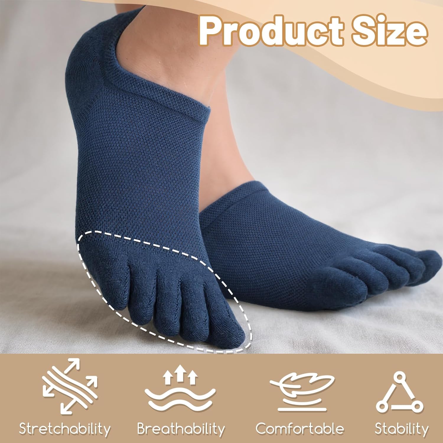 4 Pairs Toe Socks, No Show Low Cut Running Five Finger Walking Sports Sock for Men Women - Image 2