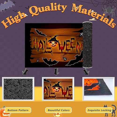 Miniatura 3 de Tapete decorativo de calabaza de Halloween, 1.6 x 2.6 pies, tapete decorativo de otoño para puerta delantera al aire libre, tapete decorativo para