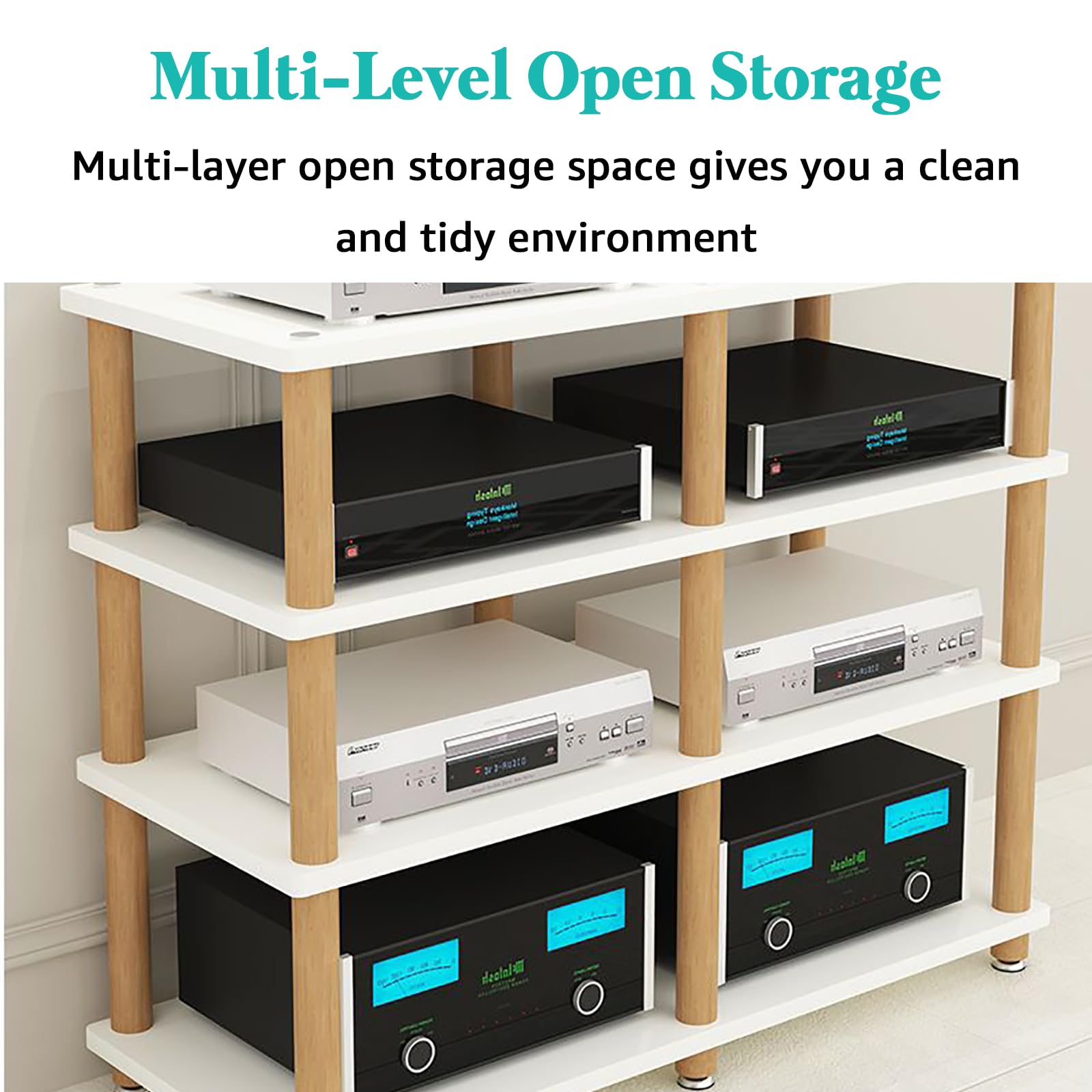 Supporto multimediale AV con 2/3/4 livelli, giradischi, lettore DVD e CD, mobile multimediale regolabile, rack stereo per intrattenimento, mensola per consolle, noce, 4 livelli