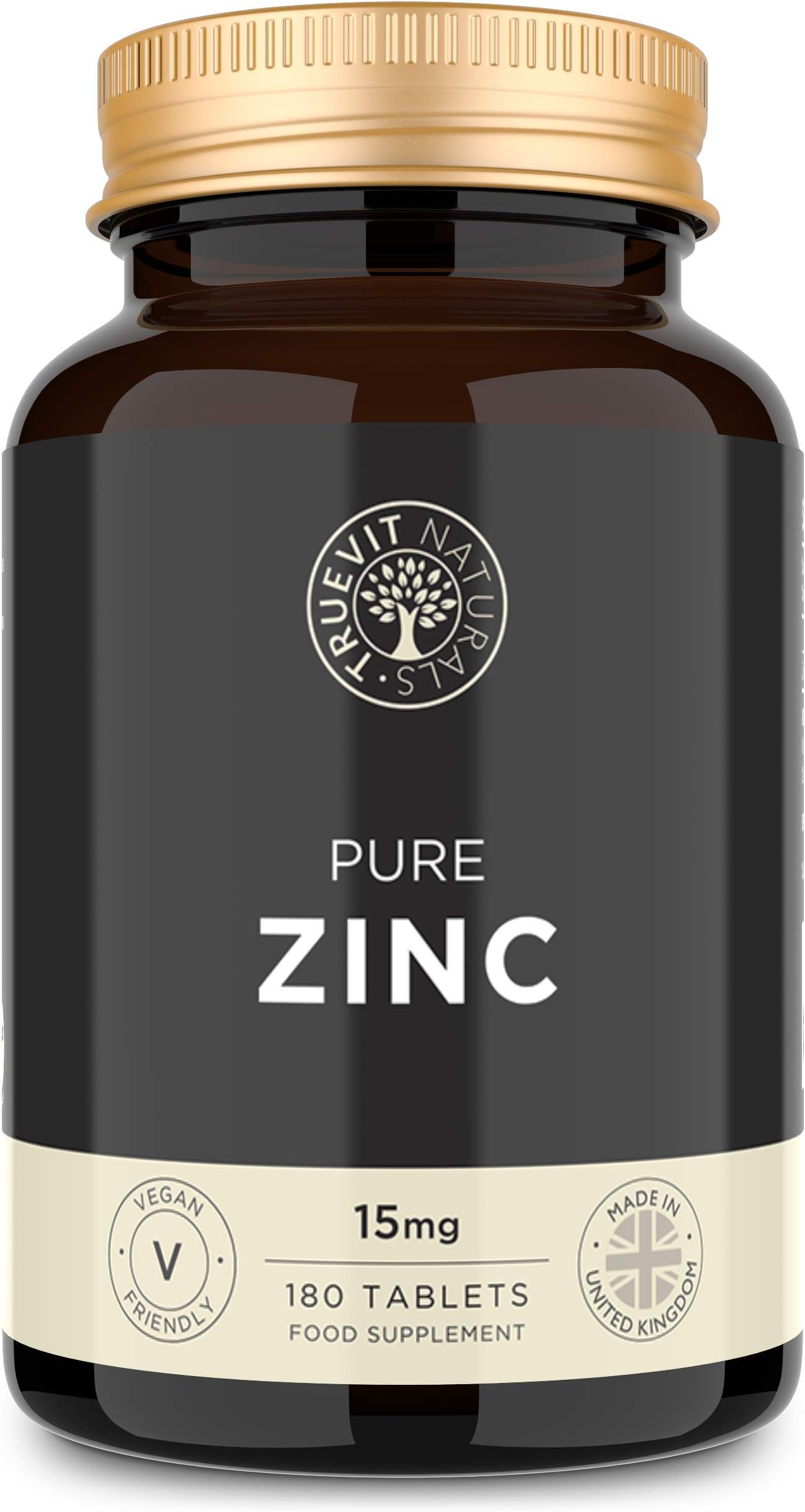 Zinc Tablets - Pure Zinc Supplement - 180 Vegan Tablets with Zinc Citrate - One A Day