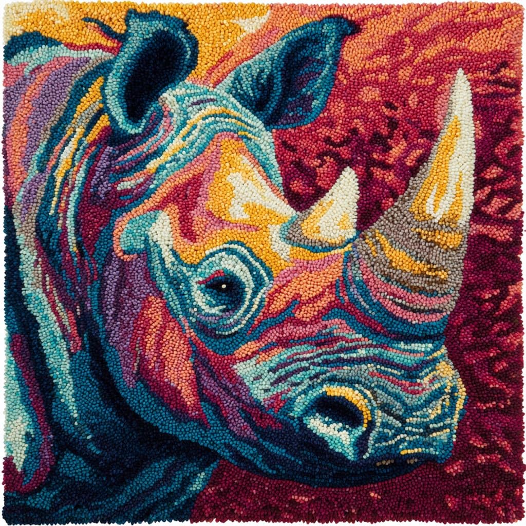 WallustrioaW Latch Hook Kits DIY Throw Pillow Cover,Animal Rhinoceros