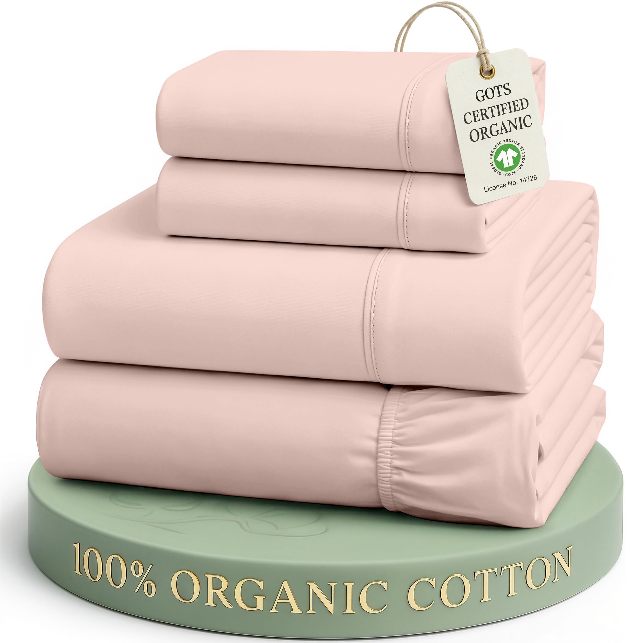 Casa Platino 100% Organic Cotton Sepia Rose Full-Sheets Set, 4-Piece Pure Organic Cotton Long Staple Percale Weave Ultra Soft Best Bedding Sheets for Bed, Breathable, Fits Mattress Upto 15" Deep โ image 1