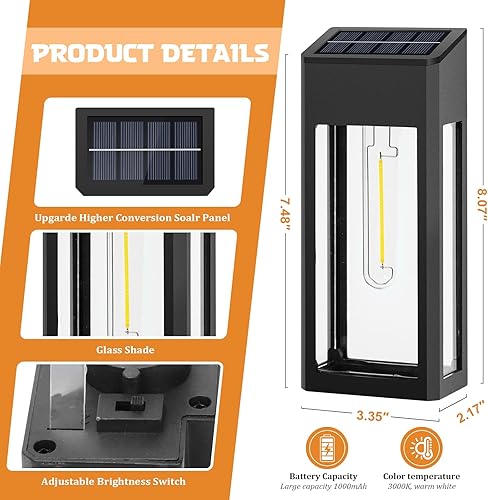 Miniatura 2 de GOODFOEVER Luces solares para exteriores impermeables, paquete de 4 luces de valla alimentadas por energía solar con bombillas LED, luces de pared