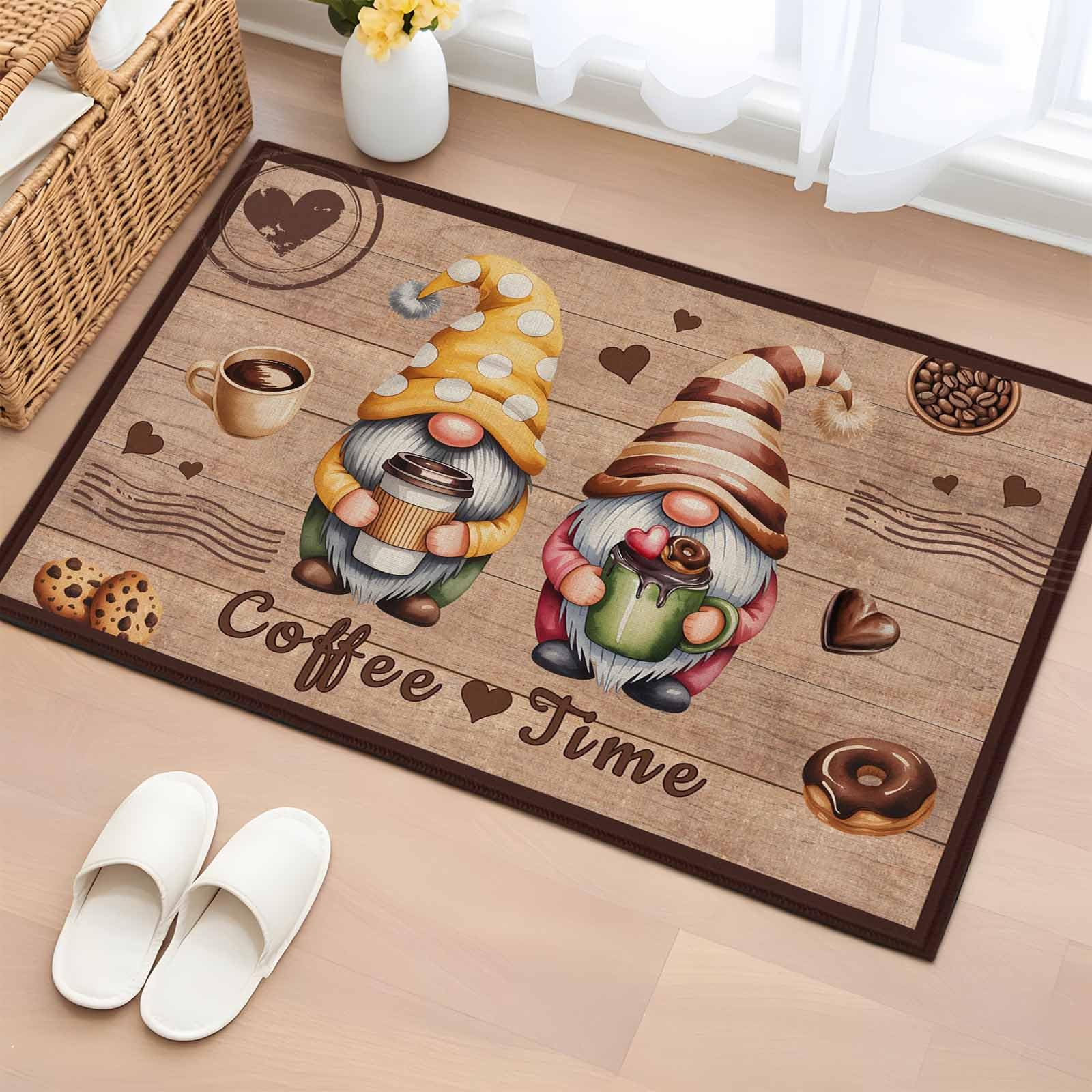 Area Rugs 2x3 for Living Room, Farmhouse Coffee Time Non Slip Washable Rug Runner, Vintage Gnomes Desserts Brown Wood Low Pile Indoor Floor Carpet Mat Bathroom Rugs for Bedroom, Kids Room