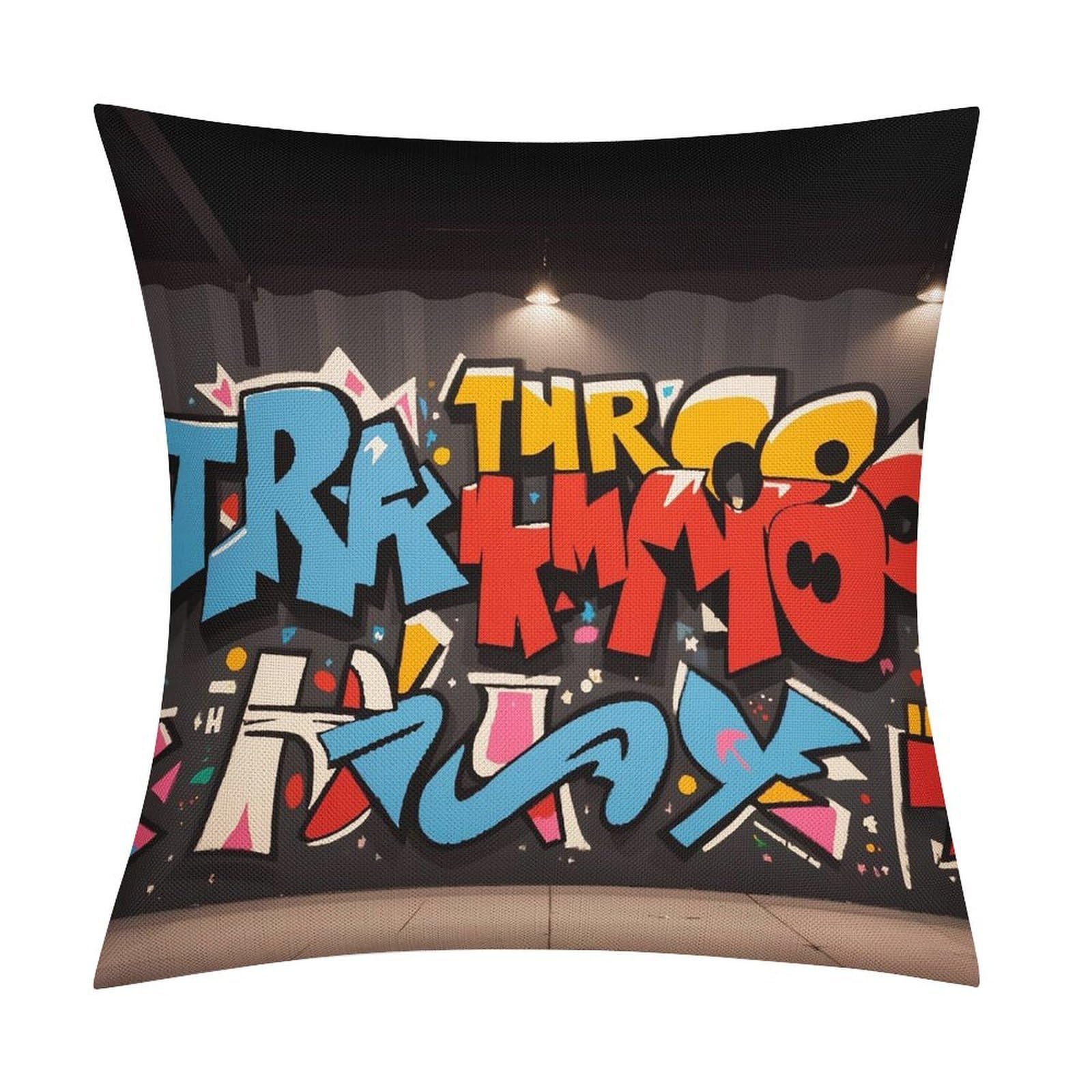FekiLoot Graffiti Hip Hop Throw Pillow Cover Soft Square Cushion Case Farmhouse Cushion Cover Decorative Pillow Cover Modern Pillowcase for Sofa Living Room Bed Home Decor 18x18 Inch