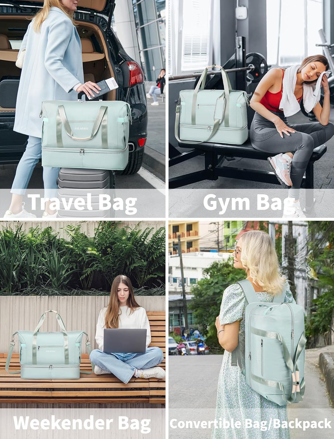 Weekender Bags for Women,Extra large 66L Expandable Travel Duffel Bag with Shoe Compartment,Toiletry Bag,Overnight Bag with Waterproof Pocket,Carry On Backpack for Gym,Hospital,Beach
