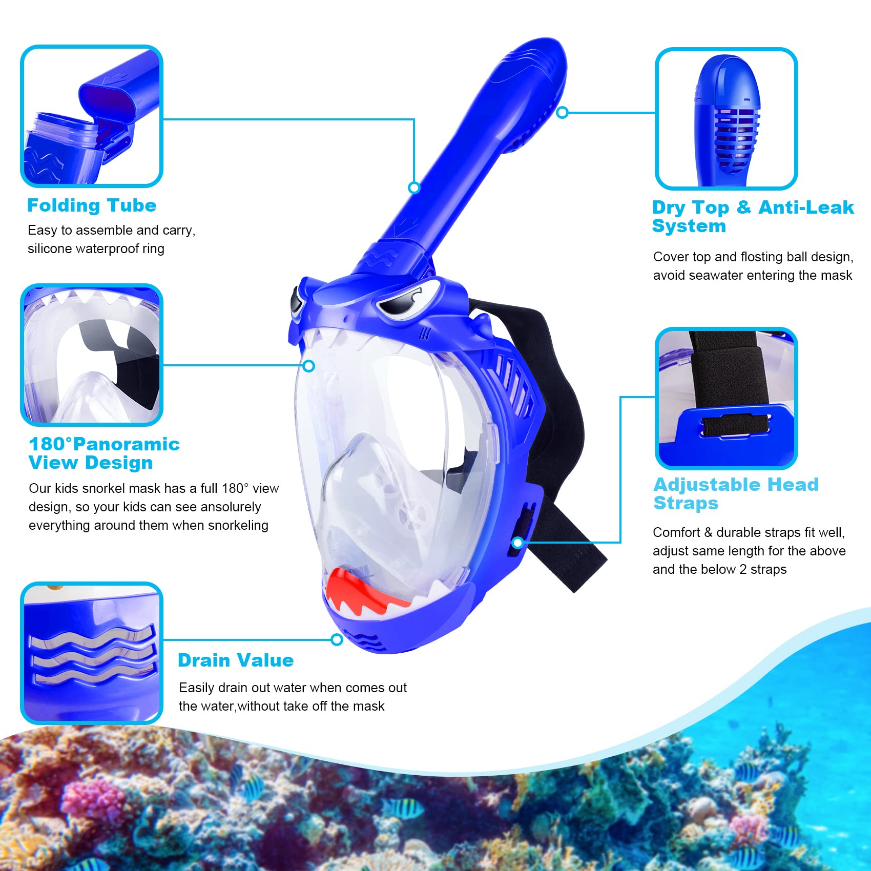 Snapklik.com : Full Face Snorkel Mask For Kids, Kids Snorkeling Set 180 ...