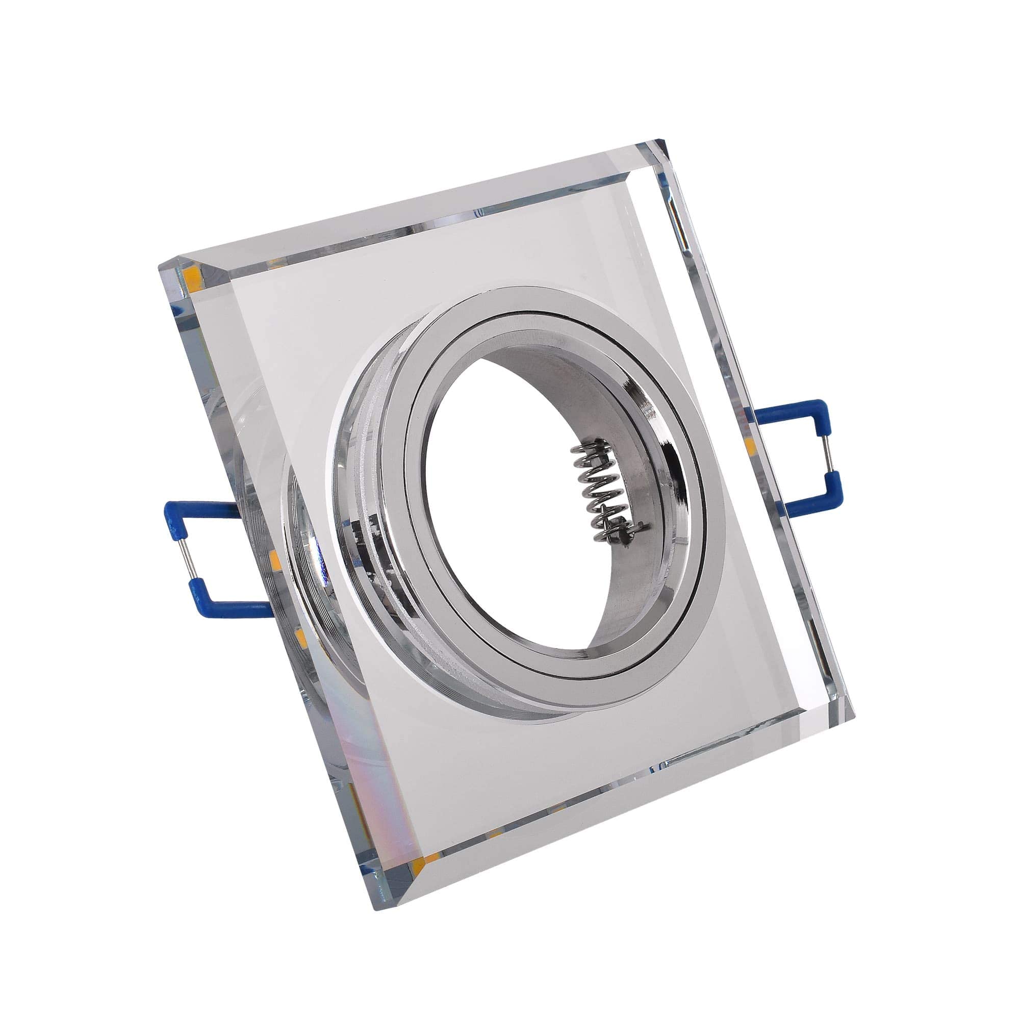 Maxkomfort 10x Glas Einbaustrahler mit LED Ring + GU10 Fassung ECKIG Einbauspot Einbauleuchte Rahmen Rostfrei Deckenspot Strahler Spot 4112