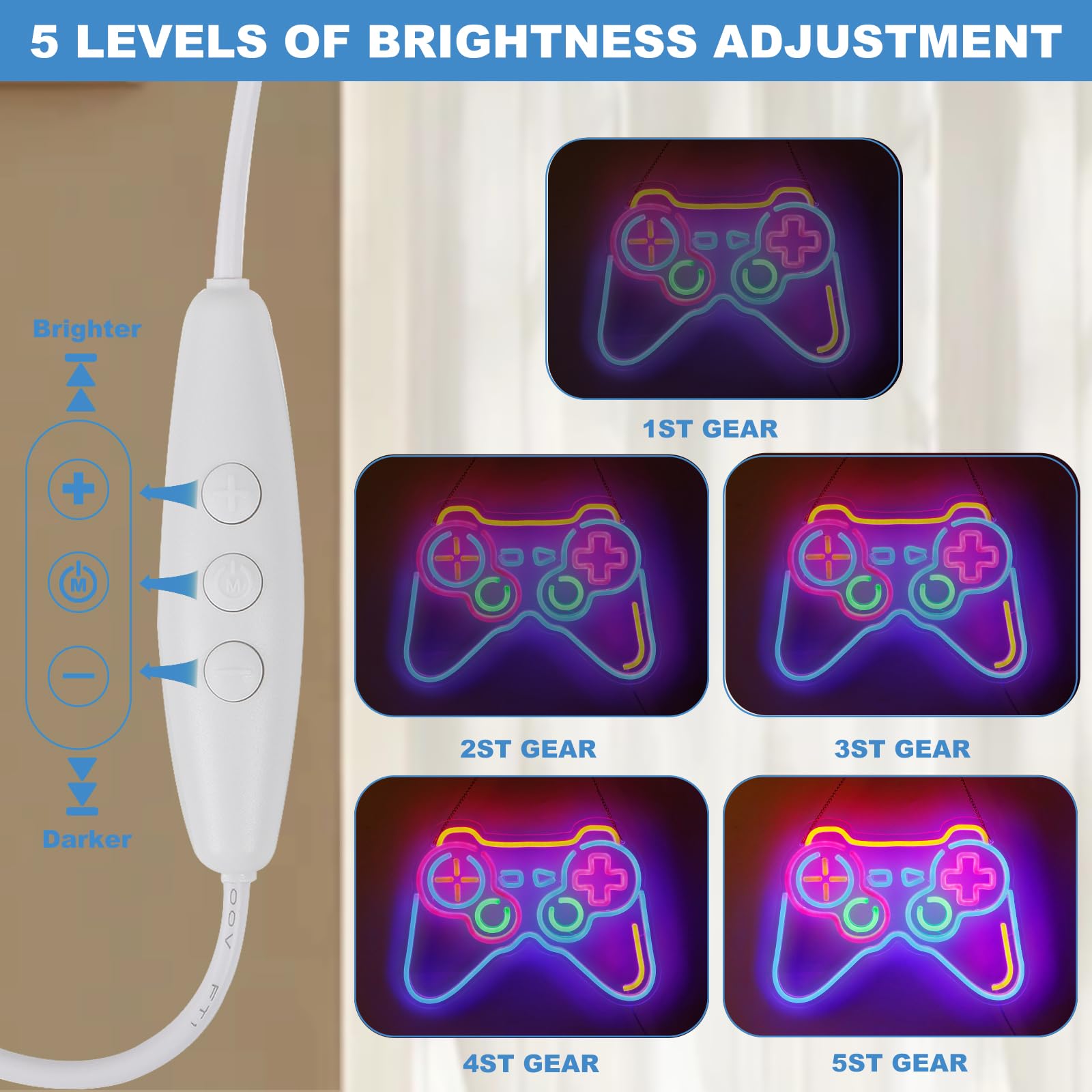 Neonlicht Schild, LED-Umgebungslicht, Leuchtreklame, Gaming Zone Panda Lichtzeichen, Neonschilder für Spielzimmer Wand, Spielzimmer, Kinderzimmer, Schlafzimmer, Wohnzimmer Wanddekorationen (Gamepad)