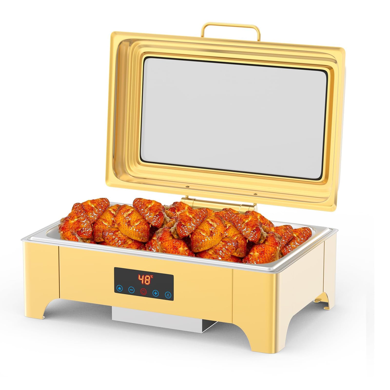 Platos eléctricos de 9 cuartos de galón, servidor de buffet con control inteligente de temperatura, tapa enrollable de acero inoxidable para fiestas, eventos y catering