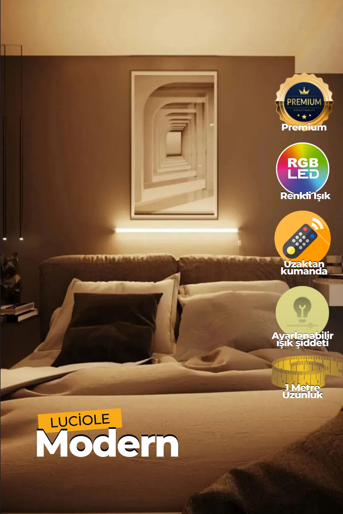 luciole LED Abajur Aplik Gece Lambası Rgb Lambader 16 Renkli Uzaktan Kumandalı Işık 4 Animasyonlu