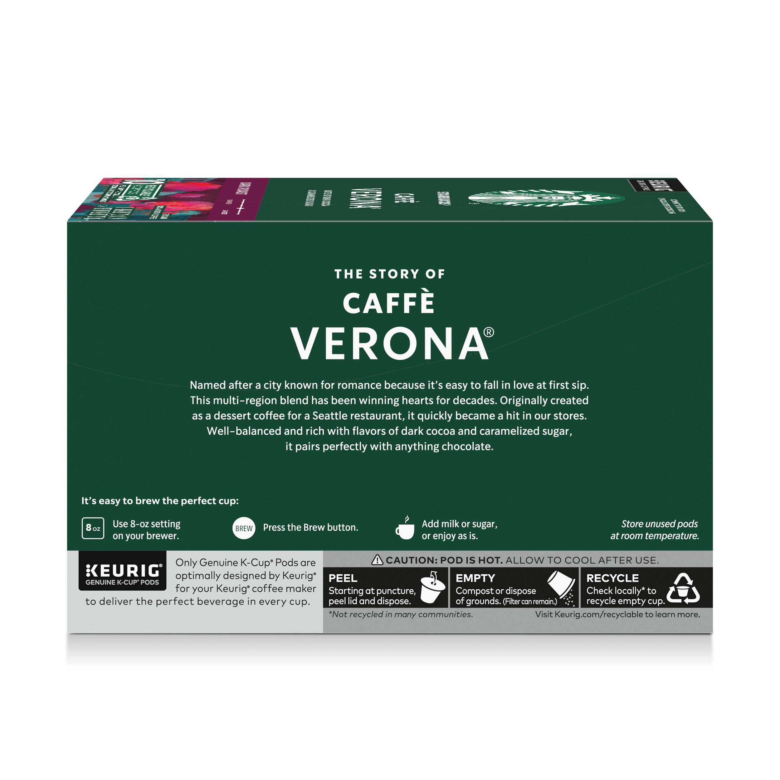 Starbucks K-Cup Coffee Pods, Dark Roast Hot or Iced Coffee, Caffè Verona, 10 Keurig Pods