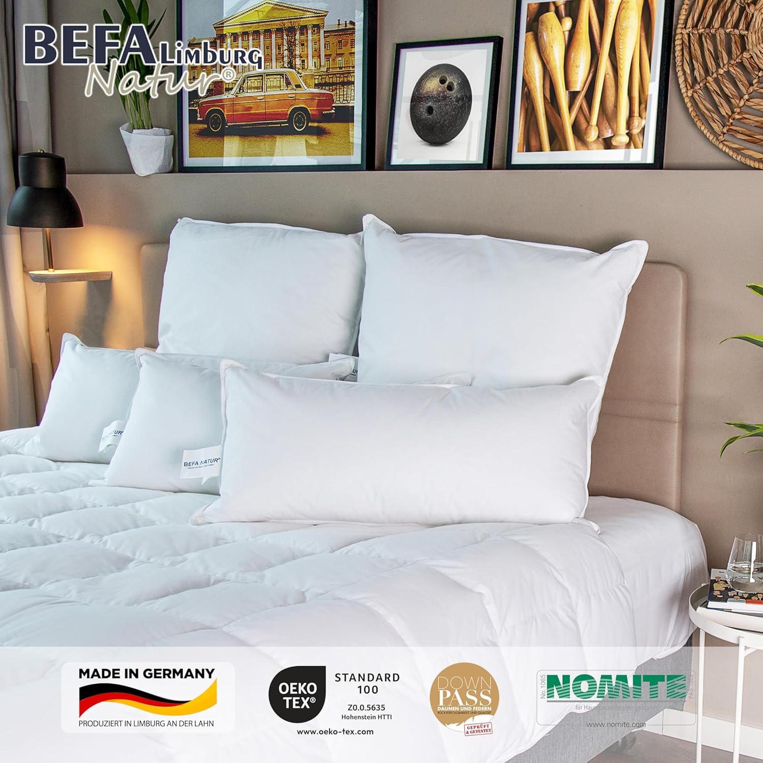 BEFA NATUR verenkussen 50x70 cm | kopkussen 100% veren | 820g vulgewicht | geschikt voor mensen met allergieën (NOMITE) | Gecertificeerd voor dierenwelzijn (DOWNPASS) | Oeko-TEX klasse 1 | Gemaakt in