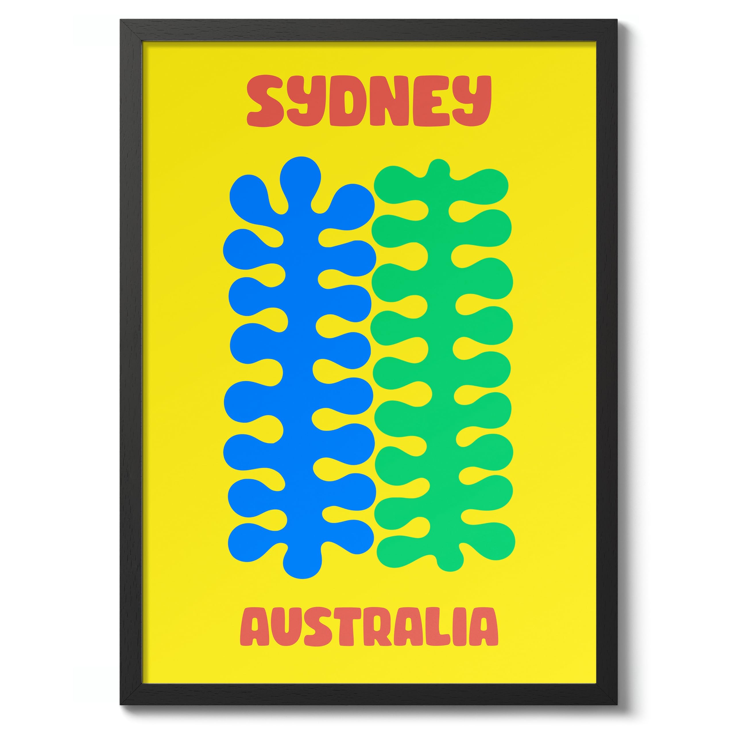 Sydney Travel Poster, Colourful Abstract Preppy Minimalist Room Decor Wall Art Print, Archival Matte, A5 (Black Frame) - 21x14.8cm — image 1