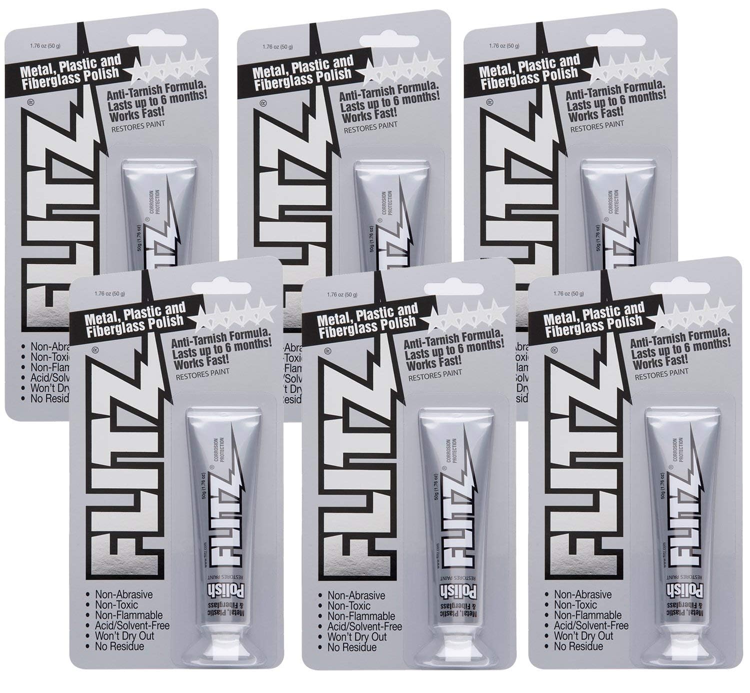 Flitz Multi-Purpose Metal Polish Paste - 1.76oz Tube of USA-Made Chrome Polish - Works on Stainless Steel, Aluminum, Plastic, Jewelry and Cars - Non-Abrasive Cleaner & Rust Remover (6 Pack)