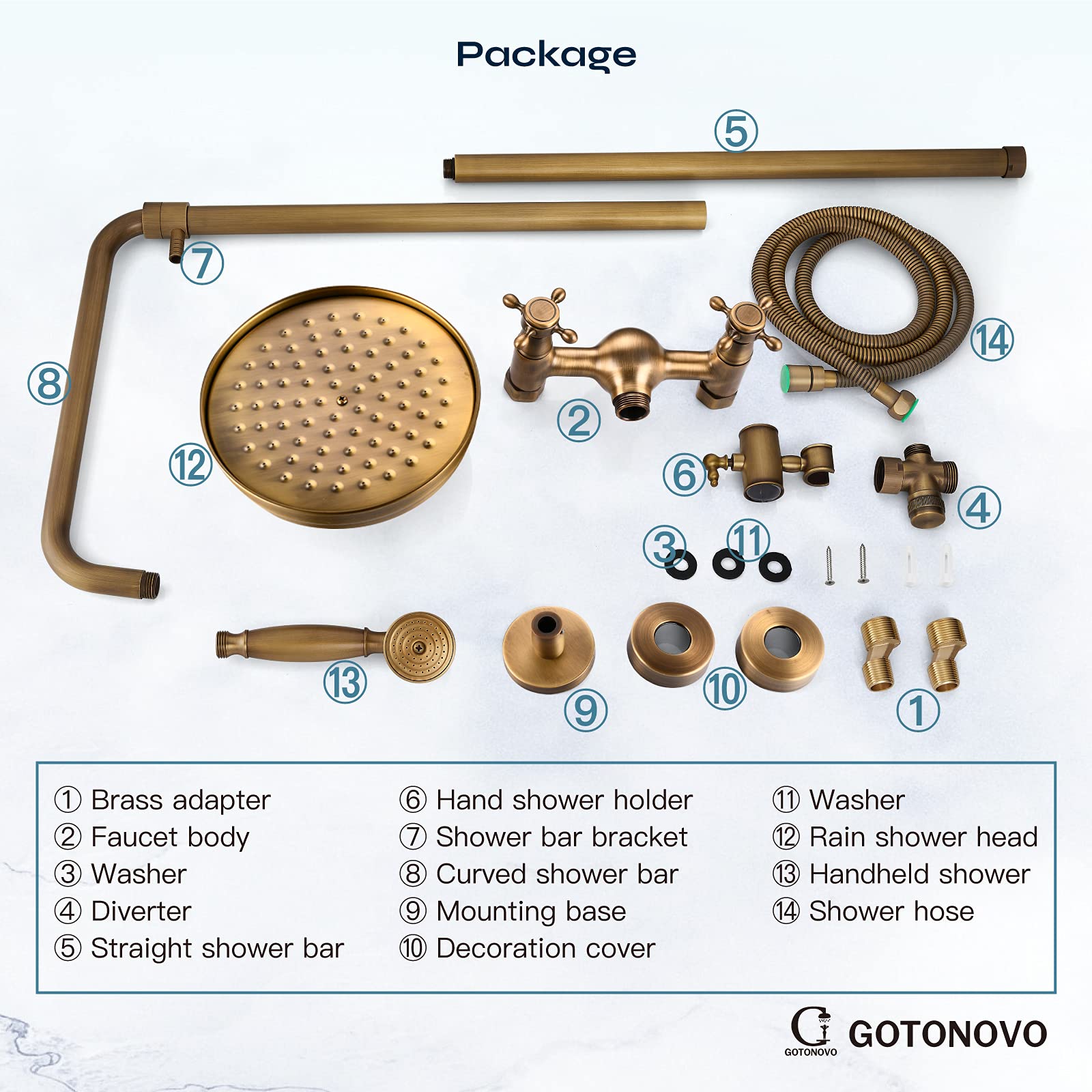 Antique Brass Shower Fixture Set 8 Rain Shower Head 2 Double Knobs