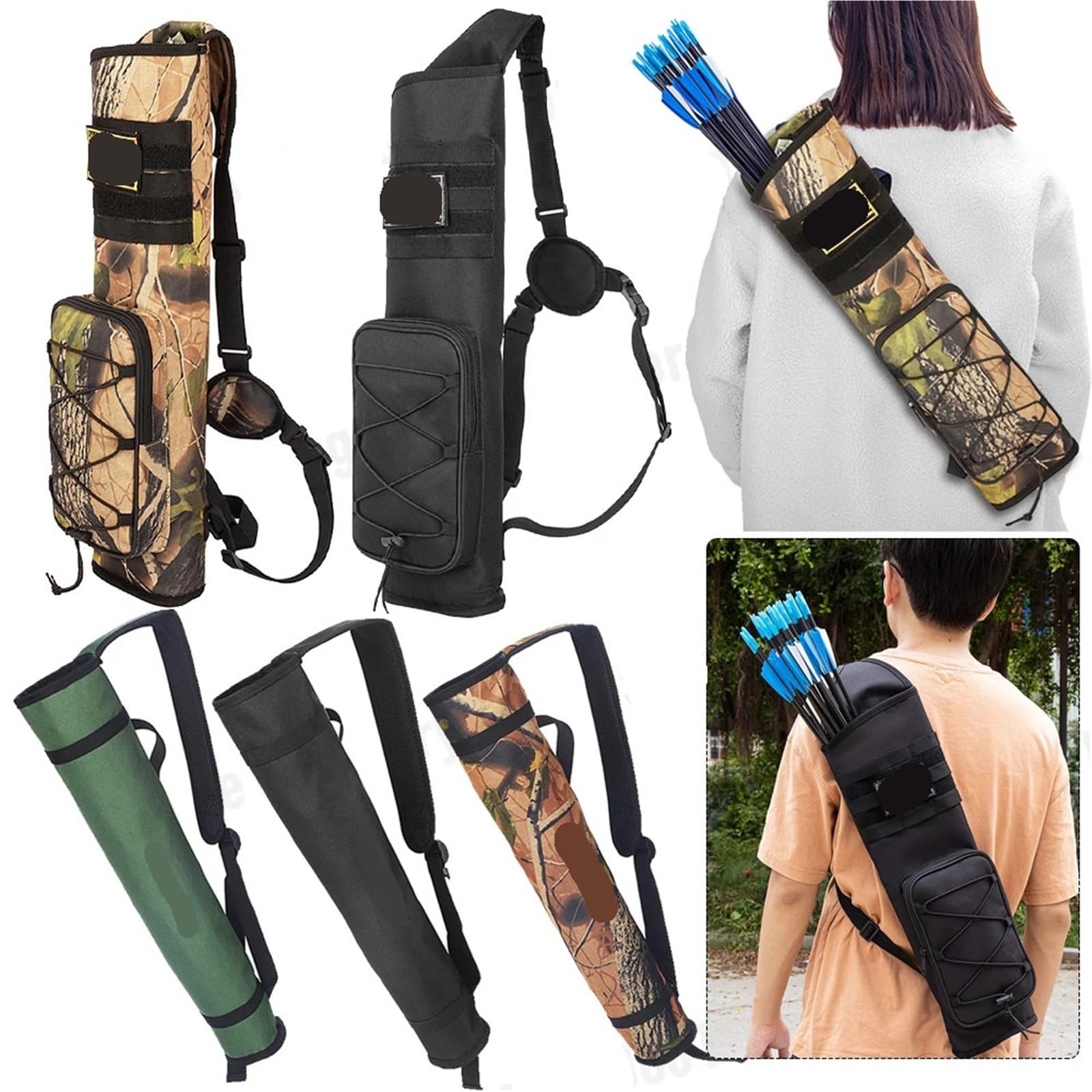 MRKU Borsa Porta frecce da tiro con L'Arco, Comoda e Regolabile, con Tubo per Il Trasporto a Tracolla o da Appendere alla Vita.