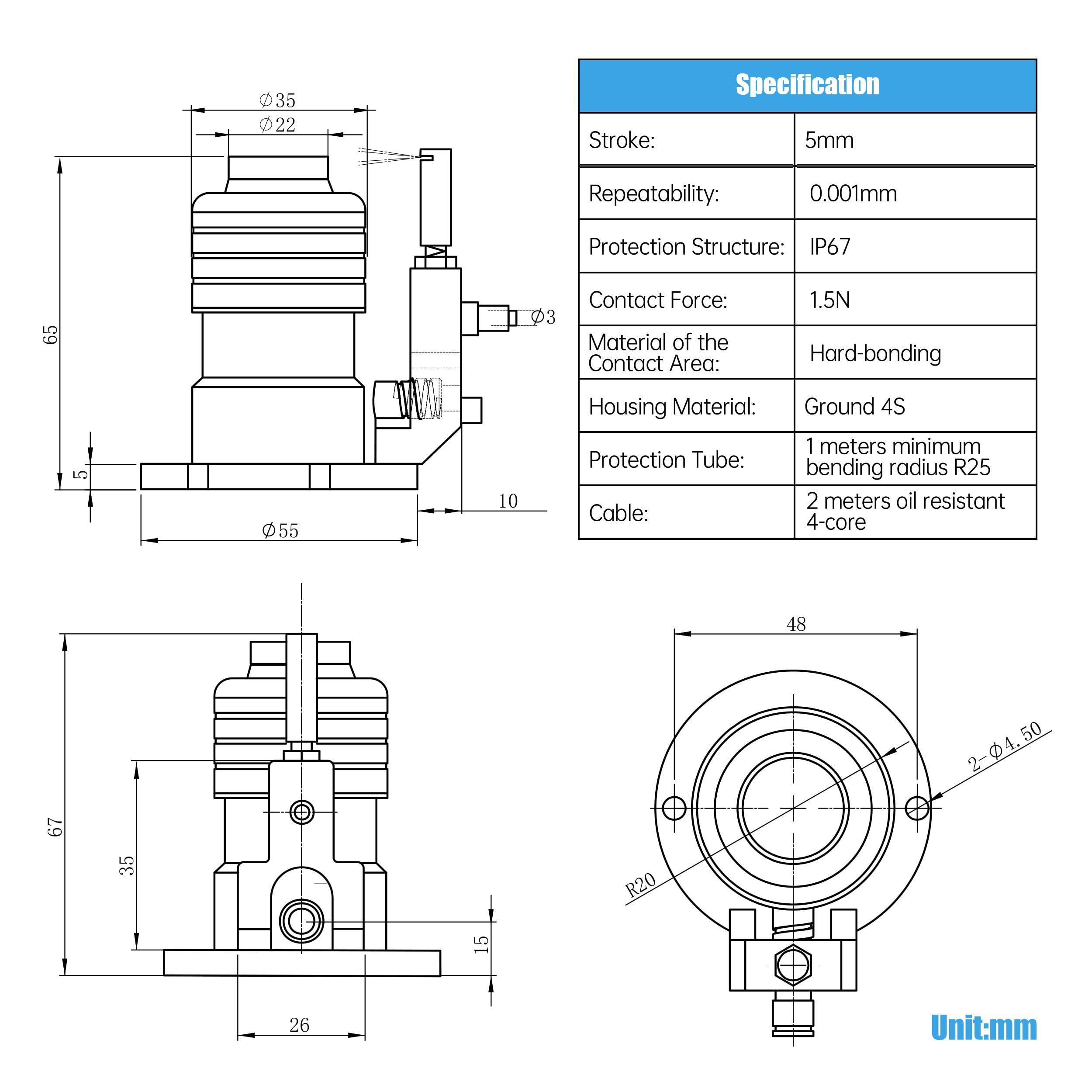 RATTMMOTOR Czujnik długości narzędzia CNC, dotykowy czujnik narzędzi, sonda regulacyjna High Precision, narzędzie do frezowania i grawerowania (niebieski)