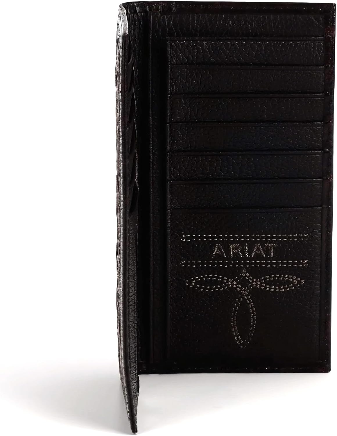 ARIAT Men's Rodeo Wallet - Genuine Leather with Feather Embossed Design, Brown