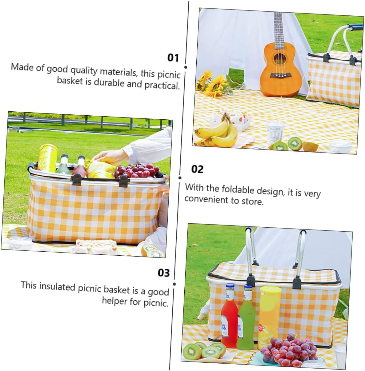 1pc Capacity Insulated Picnic Basket Collapsible Outdoor Cooler Bag Frame Durable Yellow Design for Camping Picnics and Outdoor Events