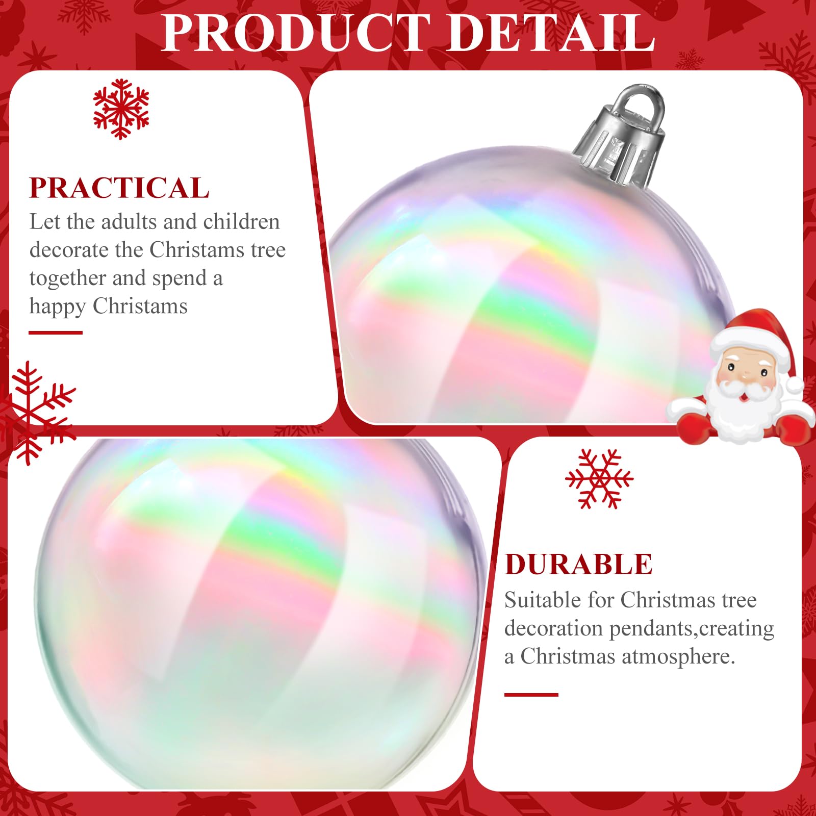 Shappy 24 adornos iridiscentes de Navidad, transparentes, inastillables, para colgar, bola de arco iris, adorno de Navidad, 5 tamaños diferentes para fiestas, bodas, decoración del hogar