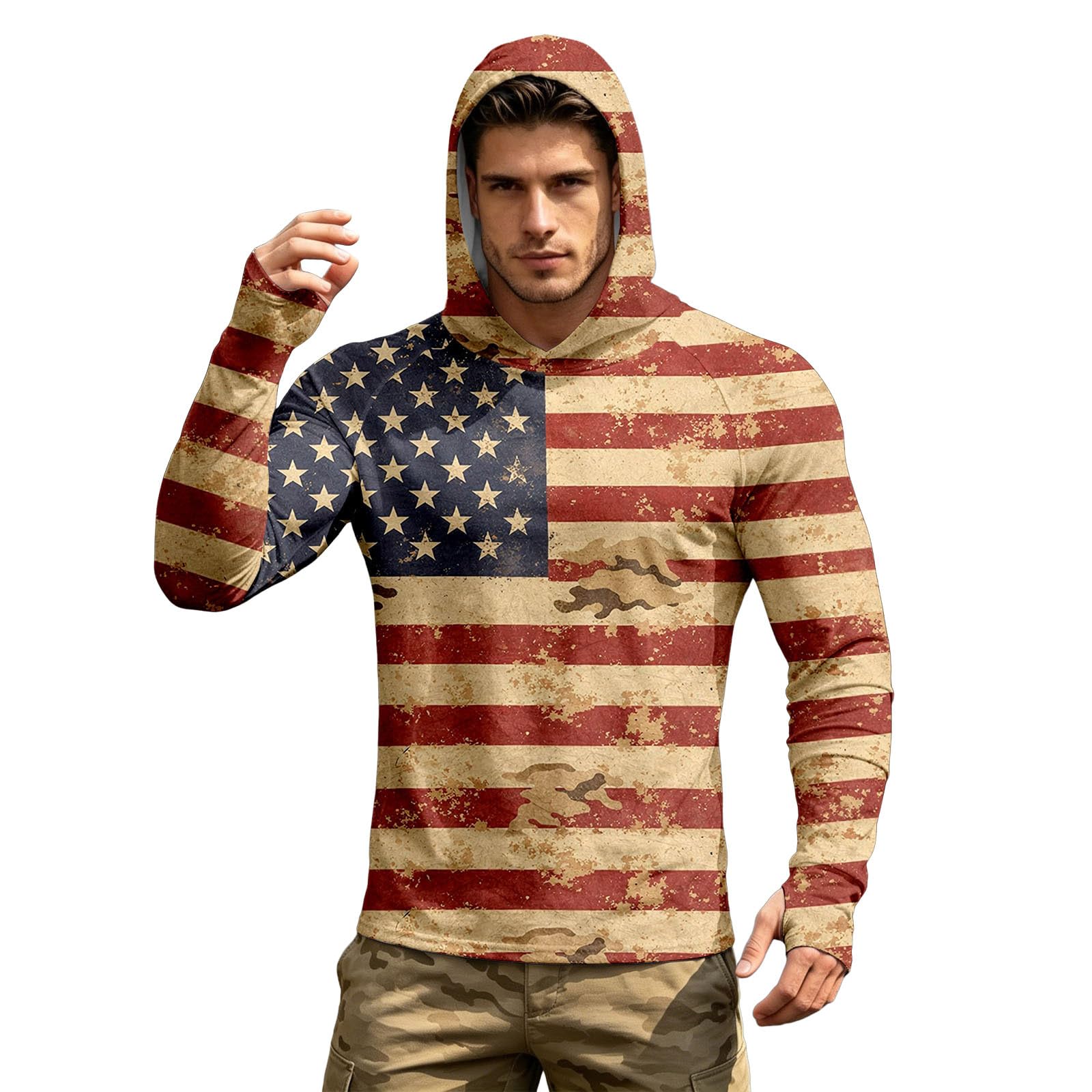 Sweat à capuche léger patriotique avec fermeture éclair pour homme pull décontracté imprimé