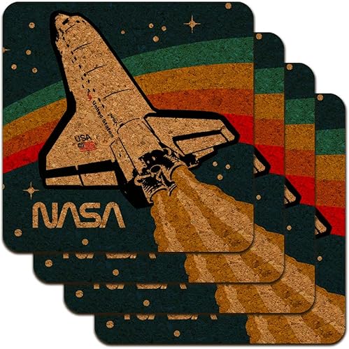 Juego de posavasos de corcho con logotipo de la NASA con arco iris de perfil bajo