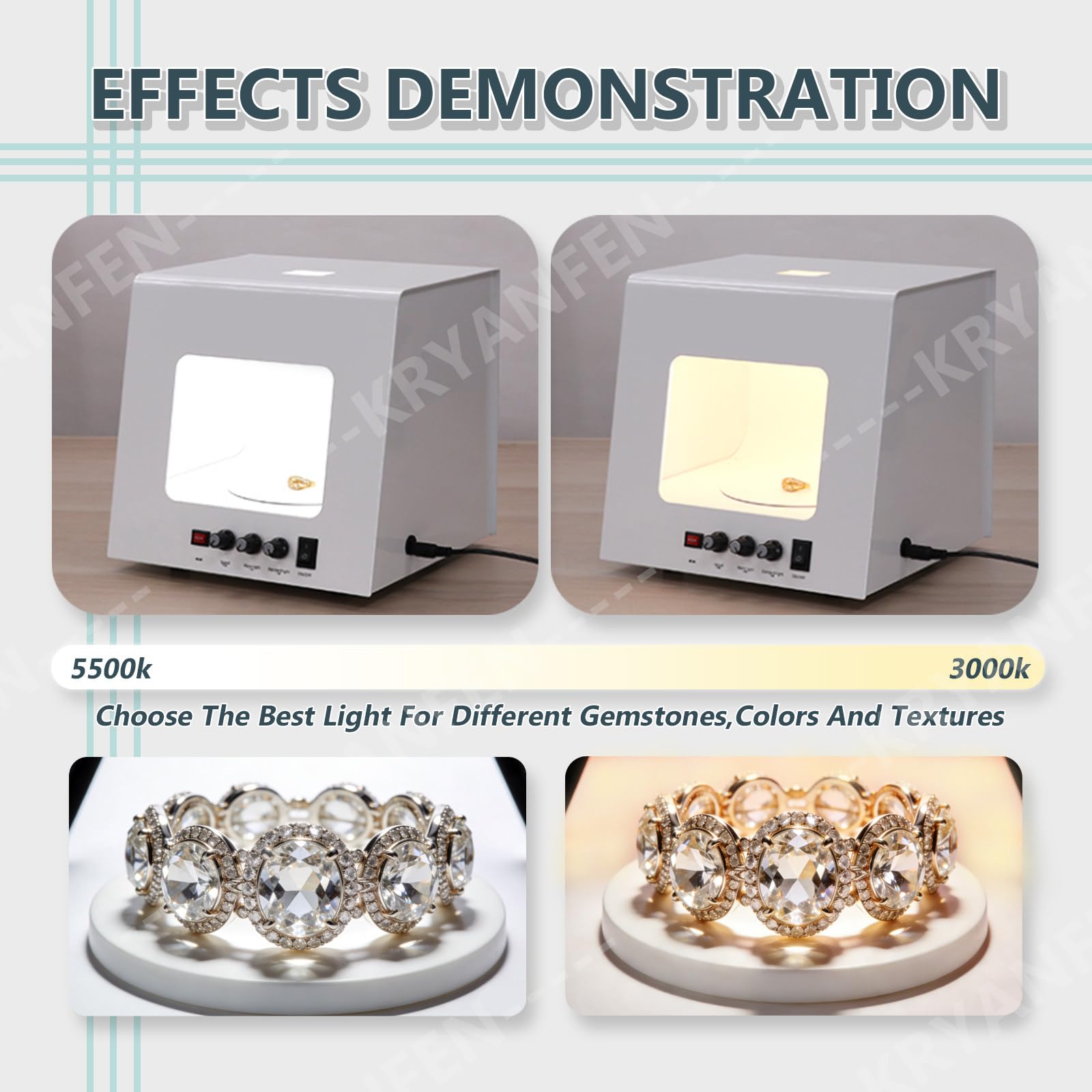 Caja de Luz para Joyas Caja de Luz Fotografía,4 Led CRI>92,Alimentación Segura 12V,Apertura Superior para Brillo,para Artesanos de Joyas y Vendedores Particulares White+Black-20cm