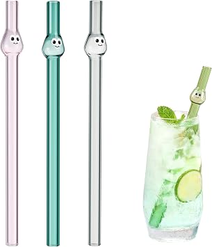 Boba Glass Straws Reusable Jumbo 12mm Wide Glass Straw with Charms for Bubble Tea, Smoothie, Milkshake,Thick Drinks- Eco-Friendly Large Fat Straws Borosilicate 100% BPA free with Clean Brush Set 1