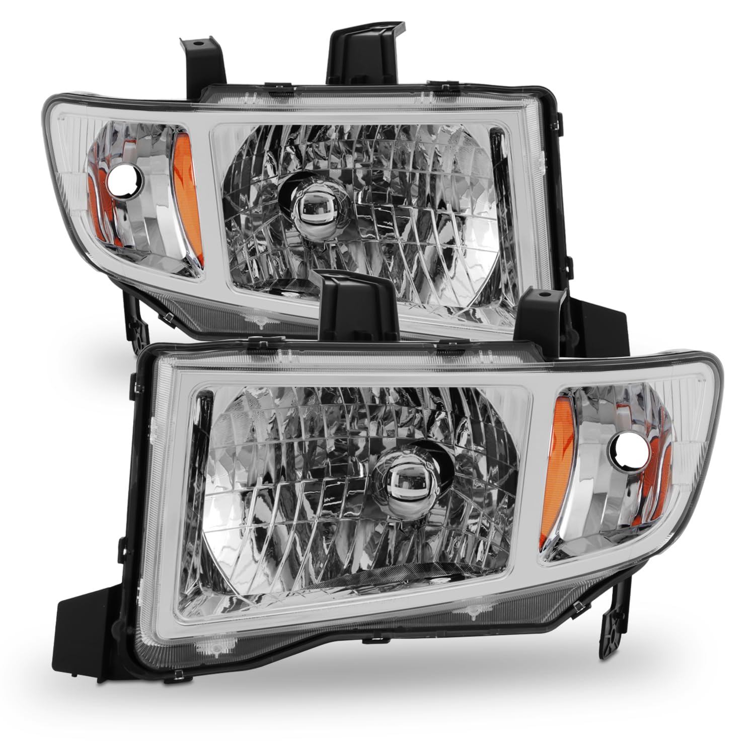 AKKON - For Honda Ridgeline OE Replacement Chrome Bezel Headlights Driver/Passenger Head Lamps Pair New