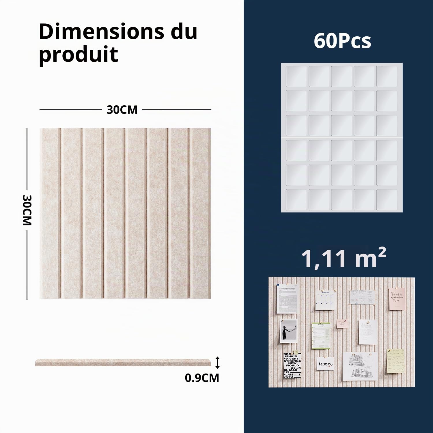 120x90cm Grand Panneau Feutre Auto-Adhésif 12 Pièces Panneau Feutré, avec 60 Pads Adhésifs Doubles, Tableau Décoratif Memo Boards Bulletin Board pour Bureau Cuisine Chambre Enfant(beige)