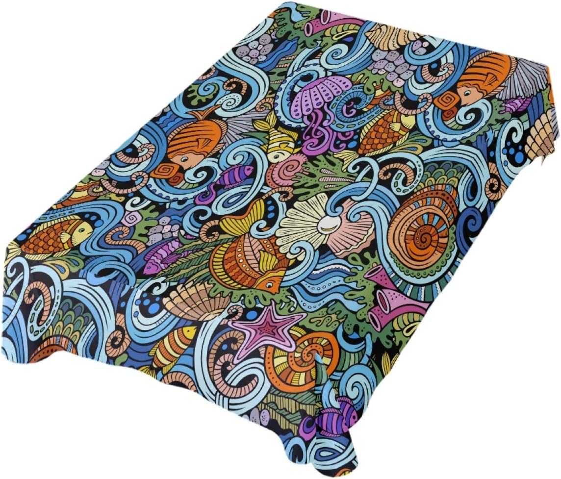 Starfish Shell Tablecloth 54x54 Square Table Cloth,Polyester Washable Wrinkle Free Dinner Tablecloth Decorative Table Top Cover for Kitchen Dining Room Table