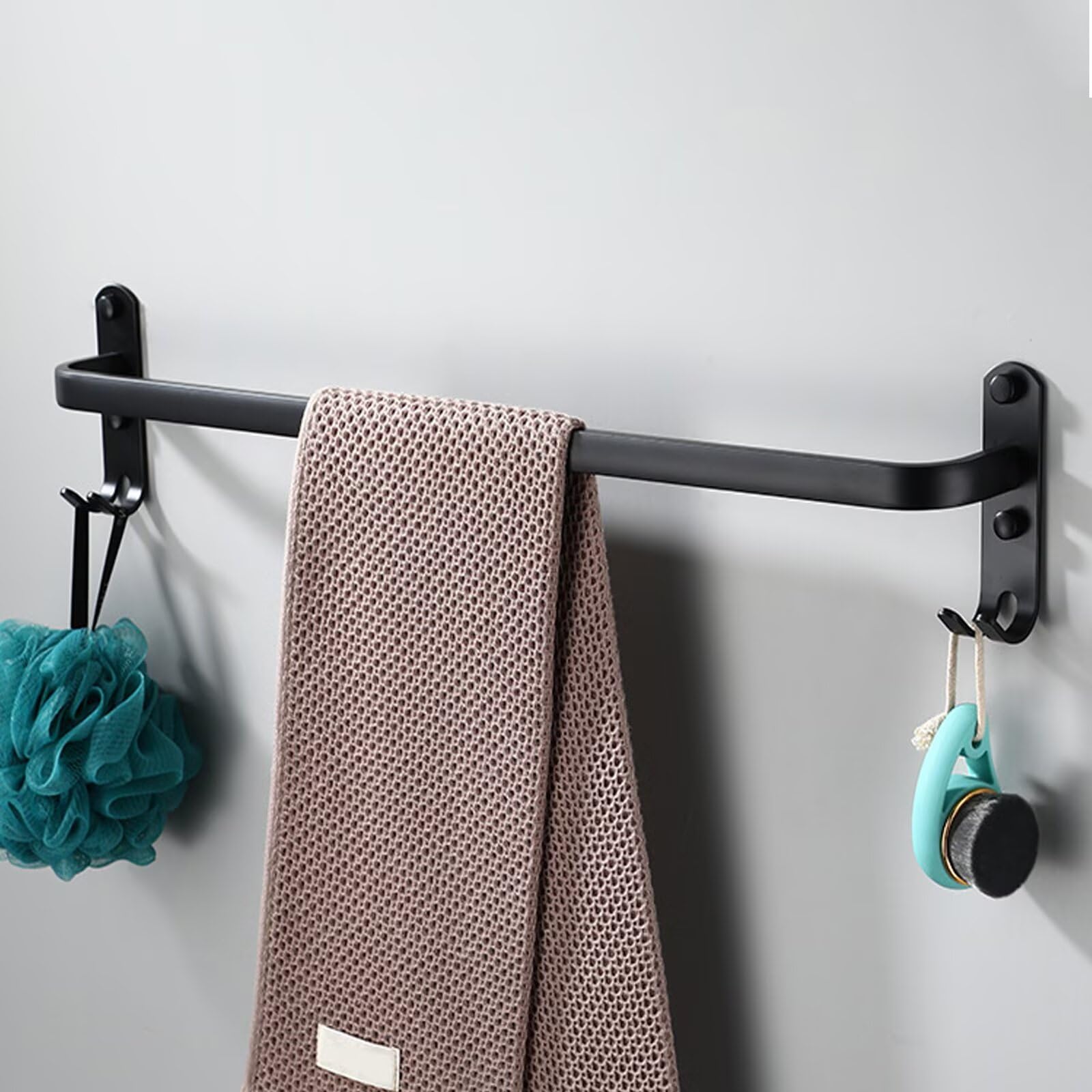 Dorgetoues Towel Rail Wall Mounted Bathroom Towel Rack Aluminum Towel Rails with Hooks Drilling Installation Towel Bar for Bathroom Kitchen Black 1 layer 40cm