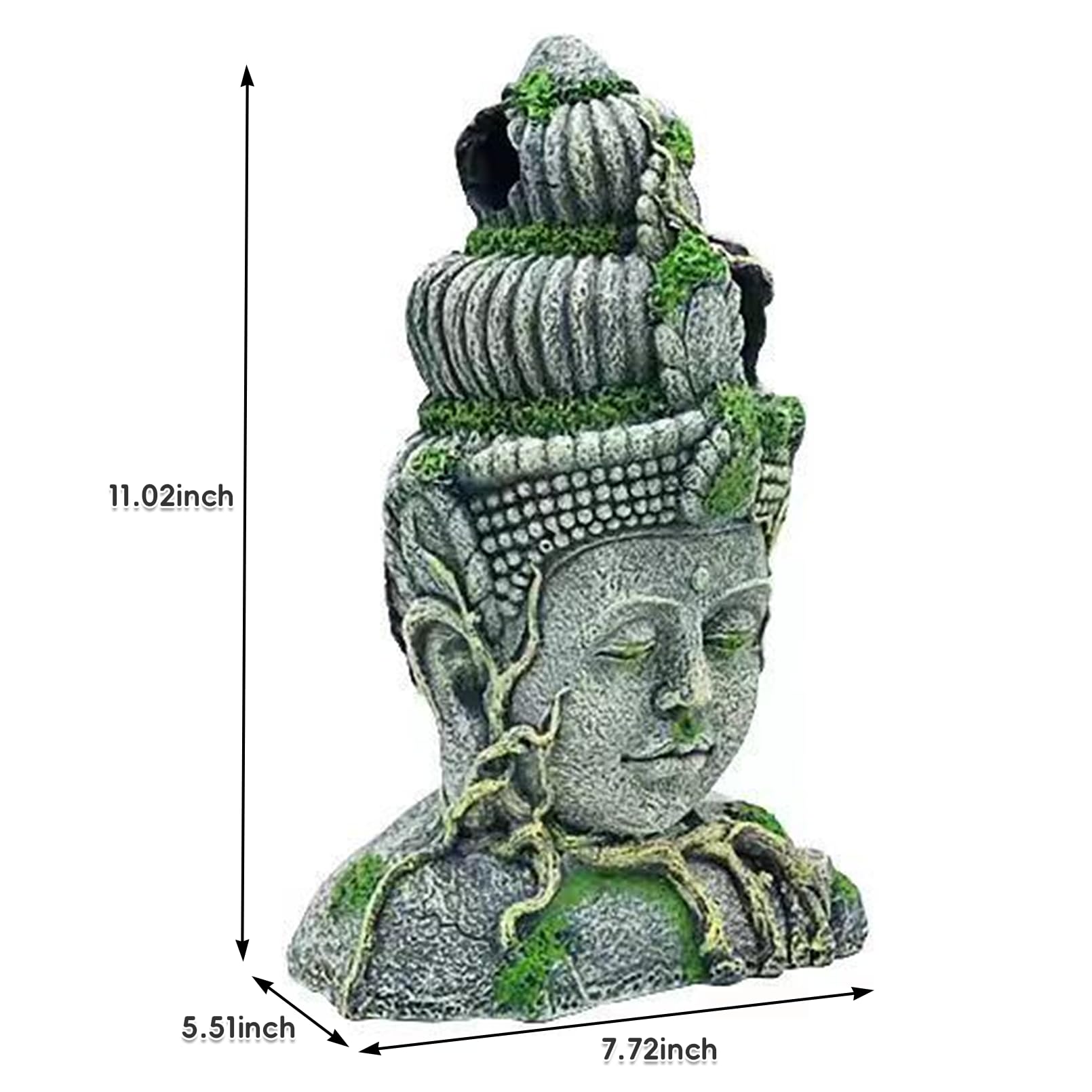 Hamiledyi - Statua a testa di Buddha, decorazione per acquario, in resina, nascondiglio per pesci e grotta di Betta per grandi acquari, ornamenti per dormire, nascondere, razza di gioco