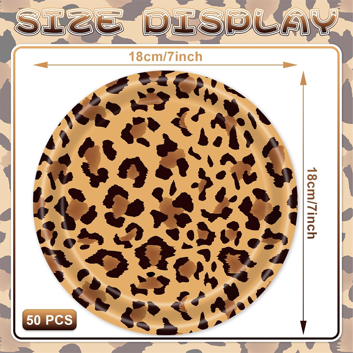 50 Pcs 7-Inch Leopard Print Paper Plates – Disposable Animal Print Dessert Plates for Safari Party, Jungle Theme Birthday, and Safari Adventure Celebration Decorations