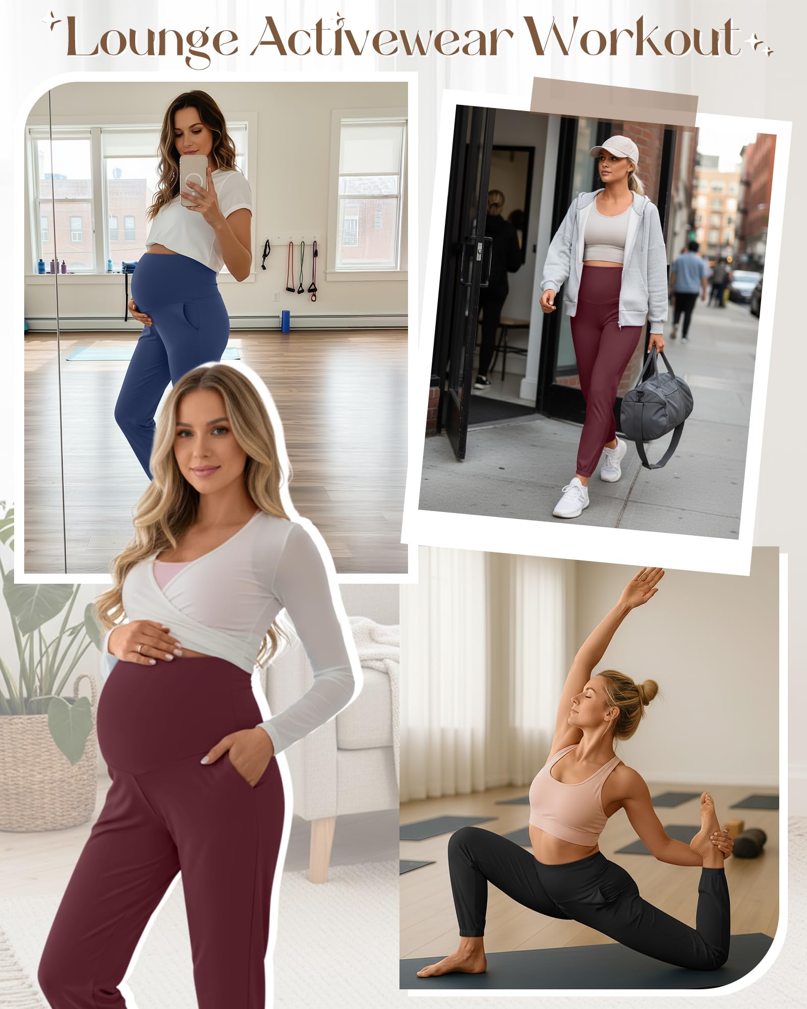 Neer Lot de 3 pantalons de maternité extensibles au-dessus du ventre pour femme avec poches