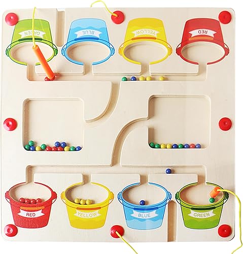 XSS Laberinto magnético de colores y números, para 2 jugadores, rompecabezas de madera a juego con imanes de madera para niños pequeños, juguetes de