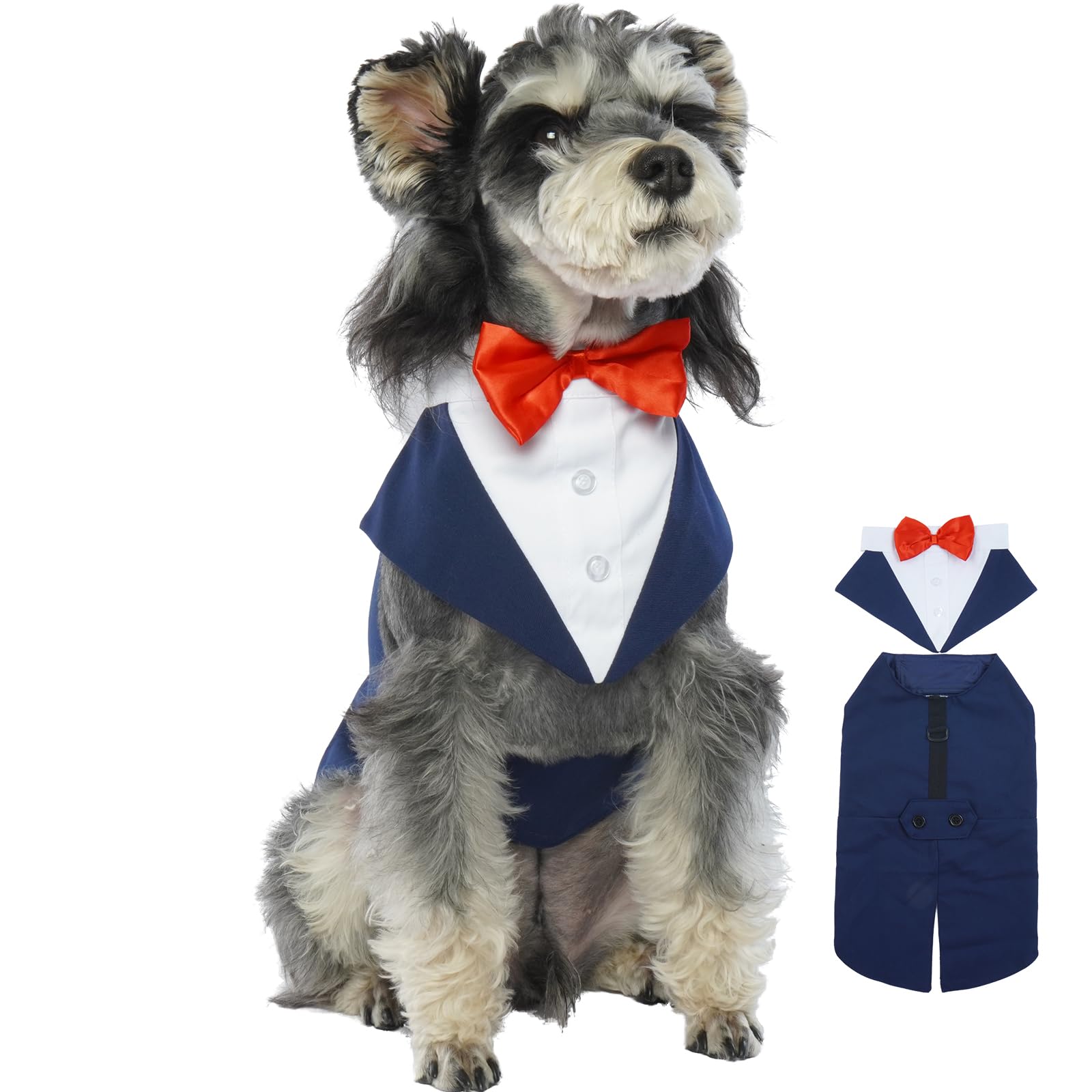 Smoking para Perro, Esmoquin Pajarita Traje de Mascota Boda Elegante con Bandana Retirable Camisa de Esmoquin Formal Ropa Algodón para Perros Pequeños, Medianos y Grandes(Azul, S)