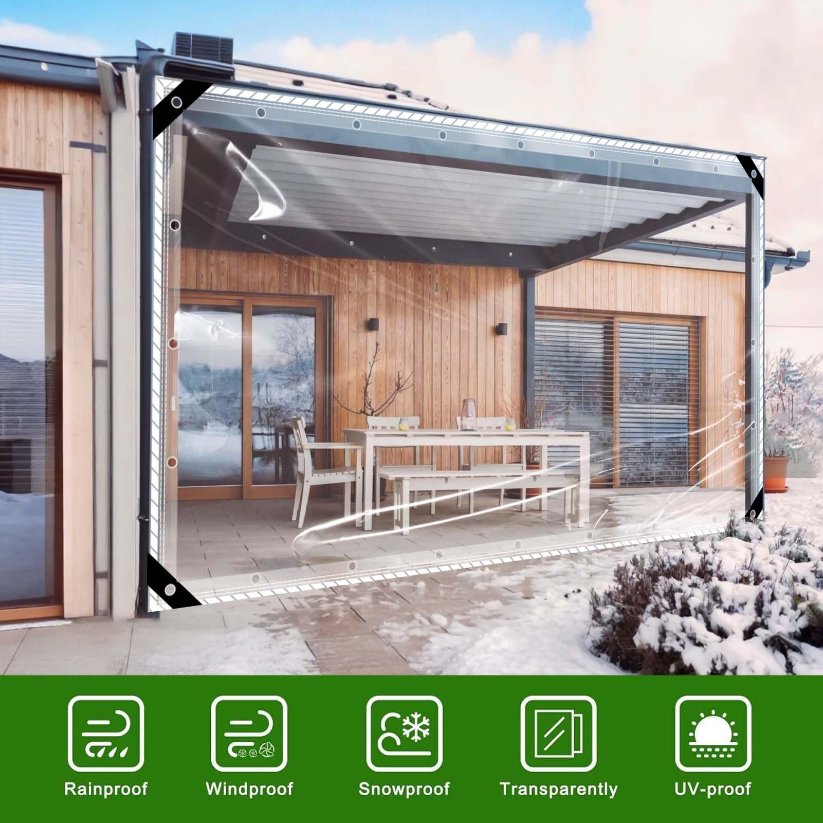 Bâche Transparente 2.7mx3m pour Pergola avec Œillets Extérieur imperméable, 420 g/m² Protection pour Mobilier de Jardin, Terrasse, Serre, Plantes - Personnalisable