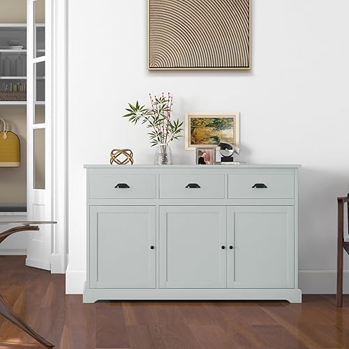 Miniatura 9 de LOKO Armario de buffet moderno con almacenamiento, armario de almacenamiento de cocina con tres cajones y dos gabinetes, aparador con dispositivo