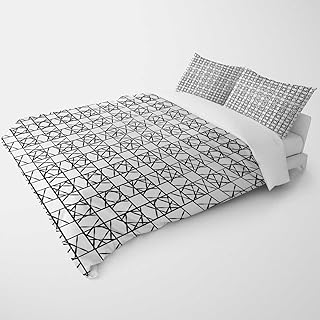 YANFENQI Full Size Modern Duvet Cover Light Color Geometry Lattice Line Modern Country Style Bedding for Kids Teens Adults (Full,80