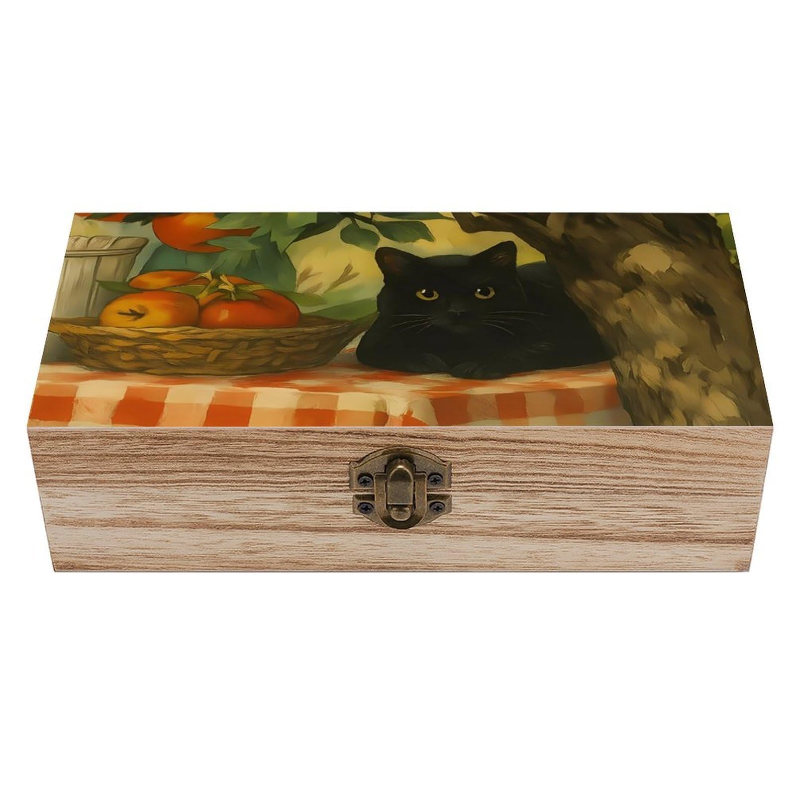 HLBSDM Rustic Black Cat & Apple Retro Wooden Storage Box Jewelry Art Gift Boxs Decorative Keepsake Boxes